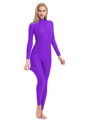 Ladies Purple Turtleneck Long Sleeve Unitard
