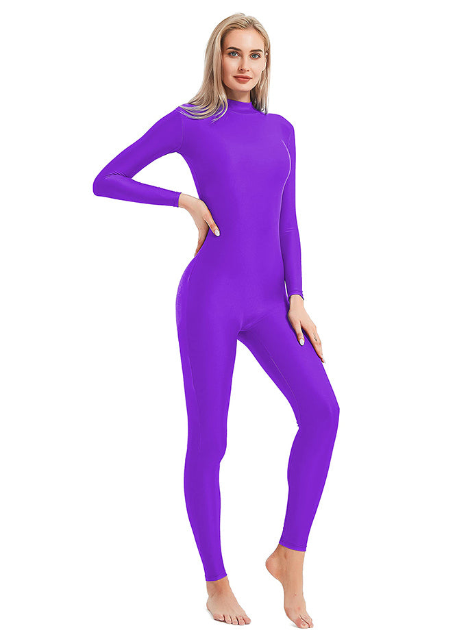 Ladies Purple Turtleneck Long Sleeve Unitard
