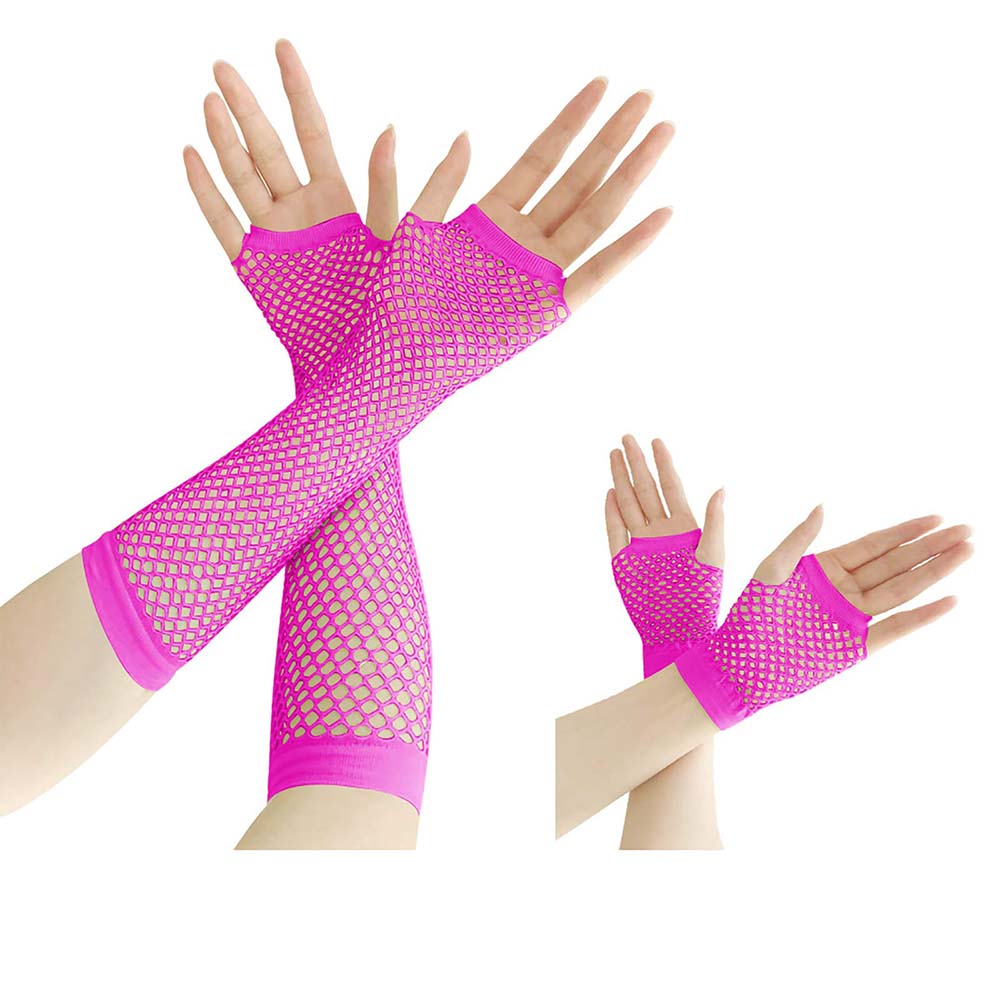 80s Fishnet Gloves in Theme Party Costume Accessories Hot Pink