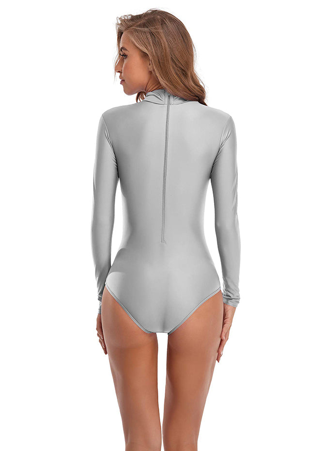 Womens Long Sleeve Turtleneck Back Zipper Leotard