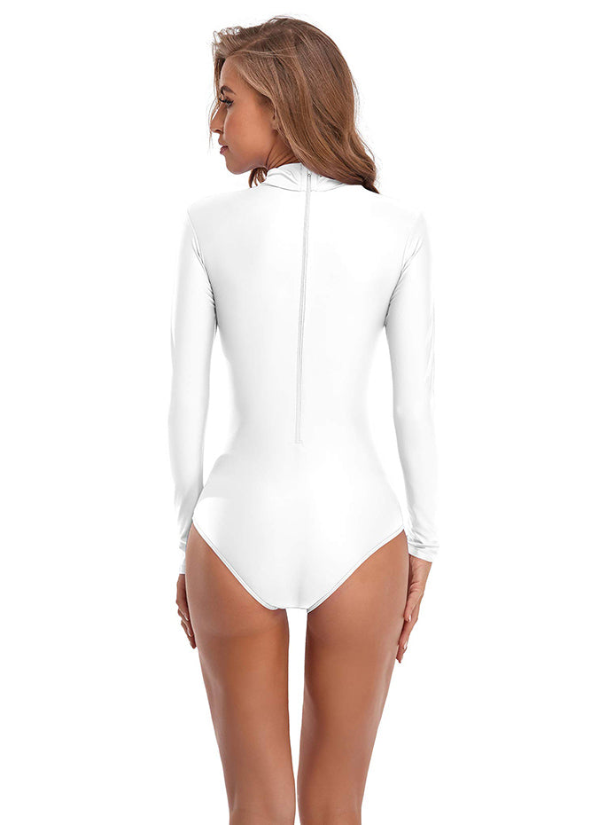 Women's Turtleneck Bodysuit - Long Sleeves / Close Fit / White