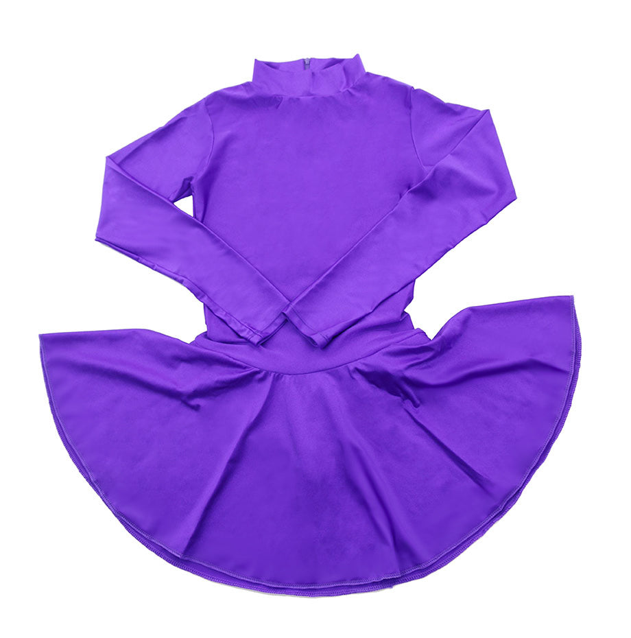 Womens Turtleneck Long Sleeve Dance Leotard with Skirt
