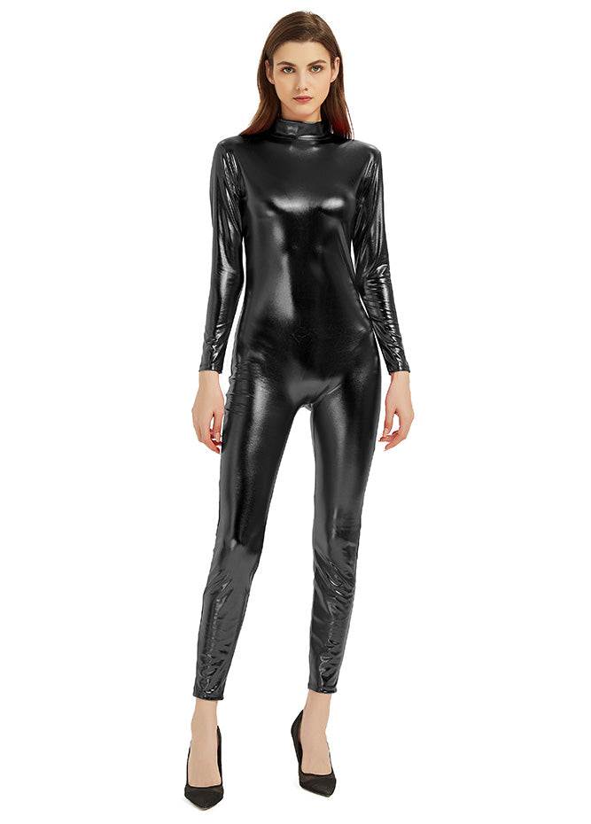 black shiny catsuit