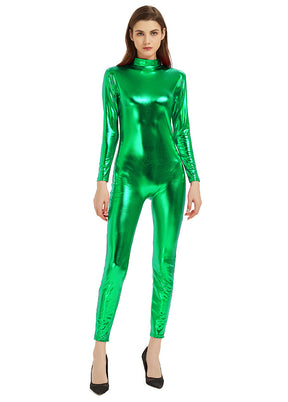 green shiny catsuit