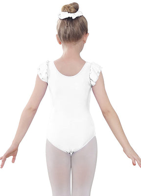 White Ruffle Short Sleeve Leotard