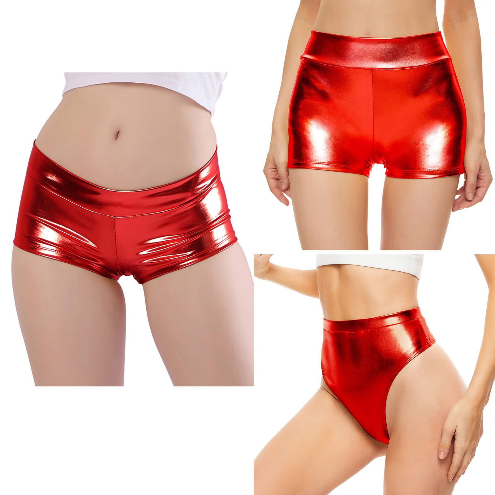 red metallic booty shorts