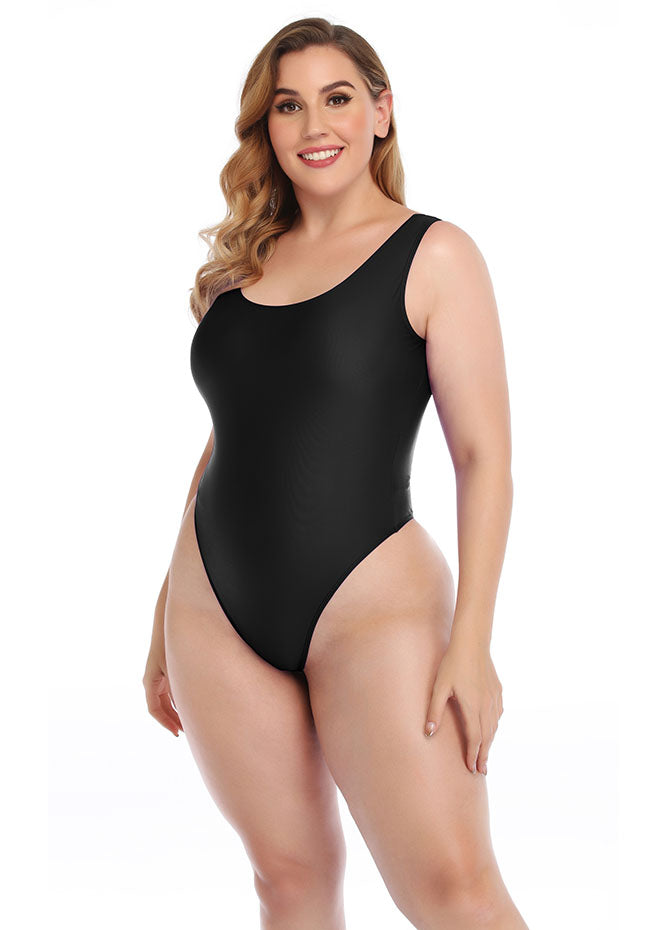 black plus size thong leotard