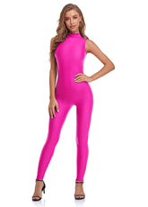 Hot Pink Ladies Spandex Sleeveless Bodycon Unitard
