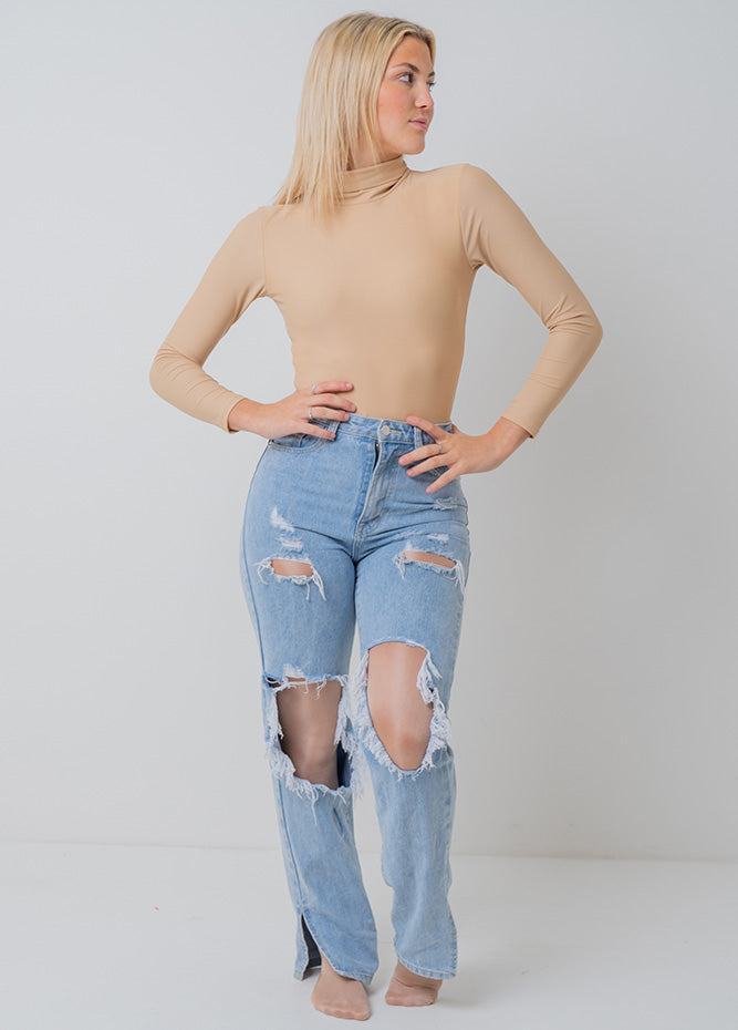 Womens Long Sleeve Turtleneck Back Zipper Leotard