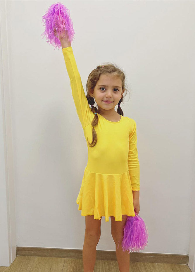 Yellow Leotard with Skirt Long Sleeve Ballet Dance Dress